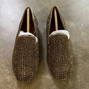 Elegant Gold Studded Women's Loafers